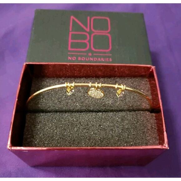 No Boundaries Sterling Silver 14KT Flash Gold Plated CZ Crystal Cuff Bracelet - Picture 2 of 10